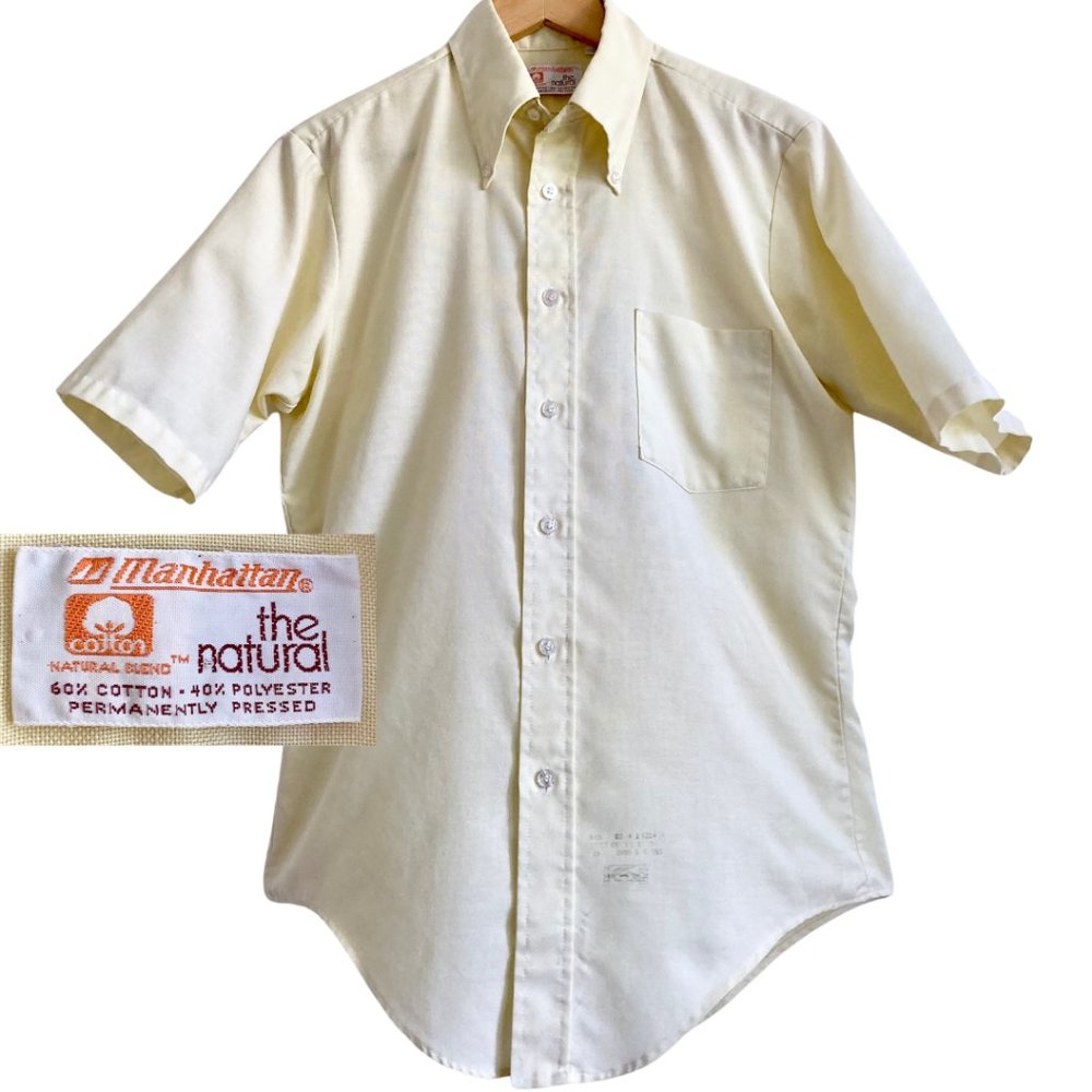 Vintage MANHATTAN Oxford Short Sleeve Button Down Perm Press Poly Cotton Sz 15